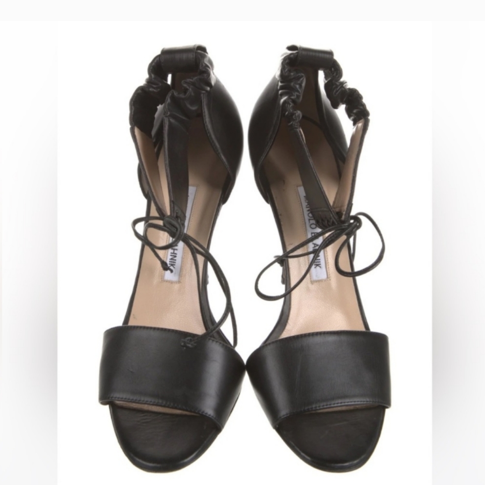 Manolo Blahnik open toe ankle strap tie black size 39